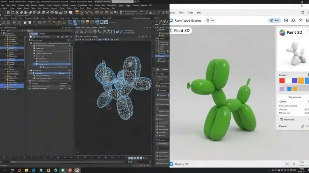 How to Create Stunning 3D Art with Paint 3D: Top 10 Expert Tips 1 Comparison showing the user-friendly interface of Paint 3D versus complex professional modeling software.