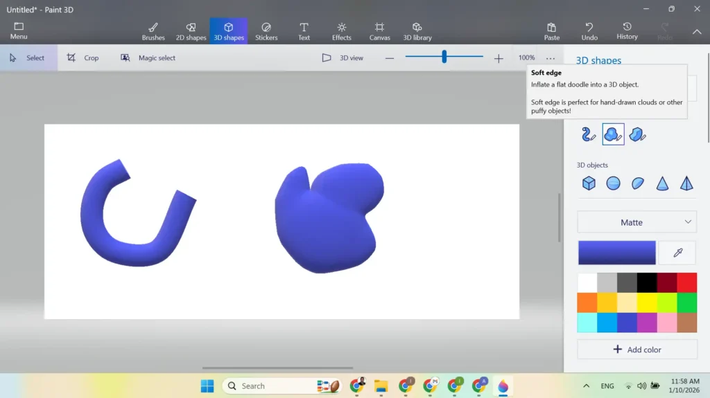 How to Convert 2D Drawings into 3D Models Seamlessly using Paint 3D 2 Artist using the Tube Brush in Paint 3D to trace a curve, creating a 3D cylinder.